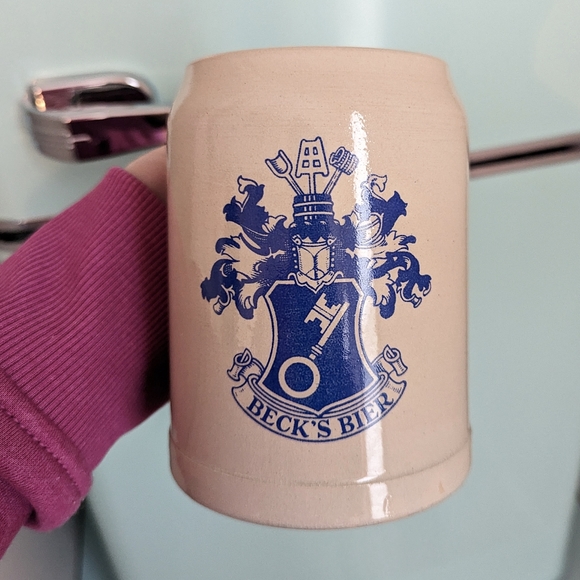 German set of 3 beer mugs ceramic stoneware Germany blue logo - Picture 11 of 13